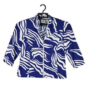 Womens Chicos Zenergy Blue & White Zebra Print Jacket Full Zip Polyester Size 1